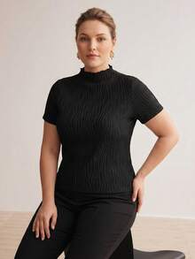 MOTF PREMIUM PLUS SIZE SPRING WAVY TEXTURED KNIT T-SHIRT - Black - View 1