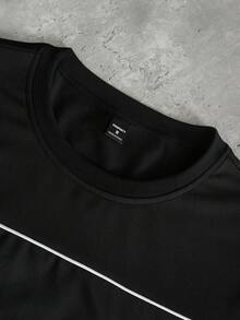 PAVTROS Men's Casual Contrast Trim T-Shirt And Shorts Set, Summer - Black - View 5