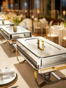 Set Peralatan Makan Hot Pot Ukuran Penuh 8 Quart 1-2-4 Buah, Perlengkapan Penyajian Makanan Stainless Steel dengan Tutup, Baki Makanan, Baki Air, dan Rak Bahan Bakar, Cocok untuk Restoran, Katering, Pesta, dan Pernikahan - Perak - View 3