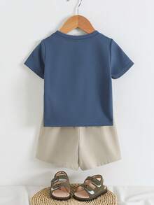 Cozy Pixies 2pcs Baby Boy Cartoon Bear Pattern Knit Soft Round Neck Short Sleeve Top And Elastic Waist Shorts Set - Multicolor - View 2