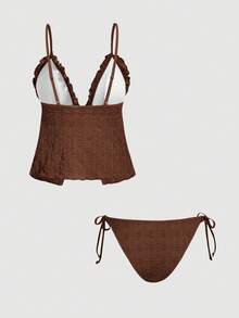 SHEIN MOD Women's Solid Color Swimwear Set For Vacation & Beach - Brown - View 5