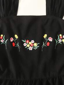 SHEIN 少女无袖A字连衣裙，胸部和肩部有褶皱设计，蓝色，优雅 - 黑色 - 查看 5