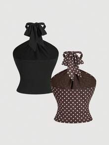 SHEIN MOD 2件套女士金属装饰露背吊带上衣 - 彩色 - 查看 2