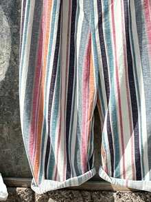 EMERY ROSE Plus Size Loose Minimalist Vertical Striped Tie Strap Jumpsuit, Casual Holiday Outfit - Multicolor - View 3