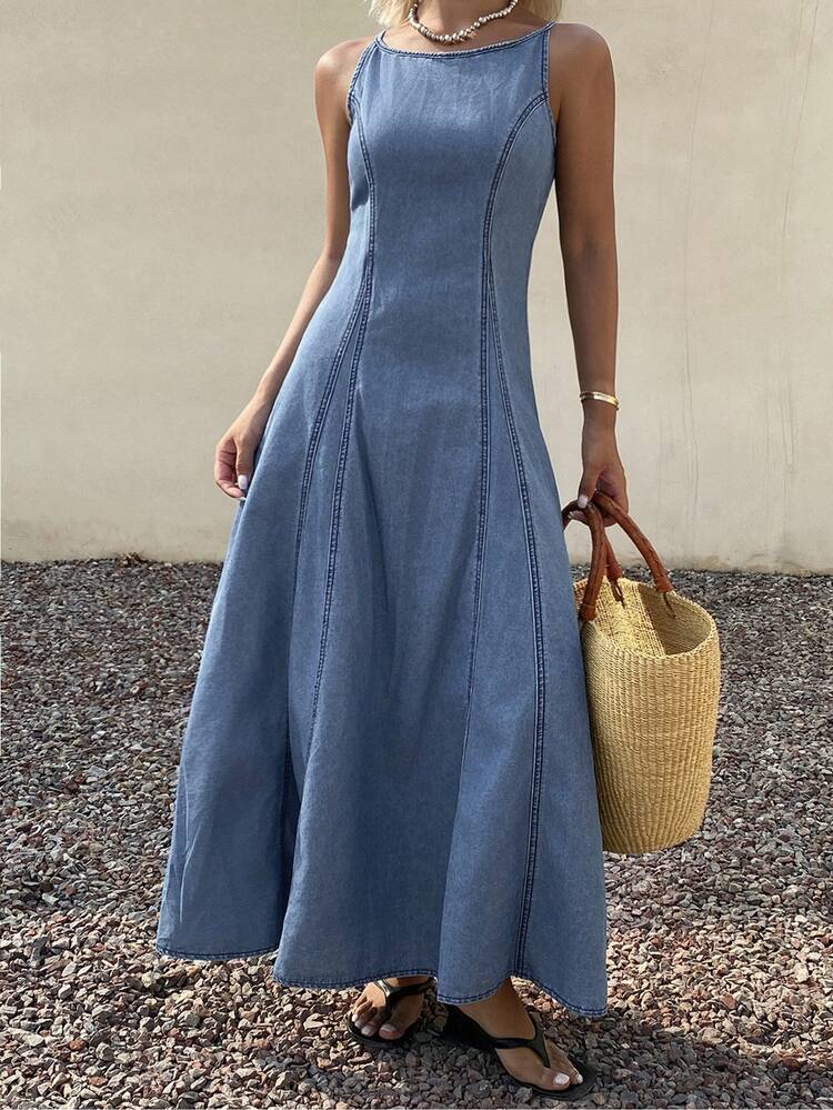 Women's Sleeveless Denim Dress, Suitable For Spring And Summer