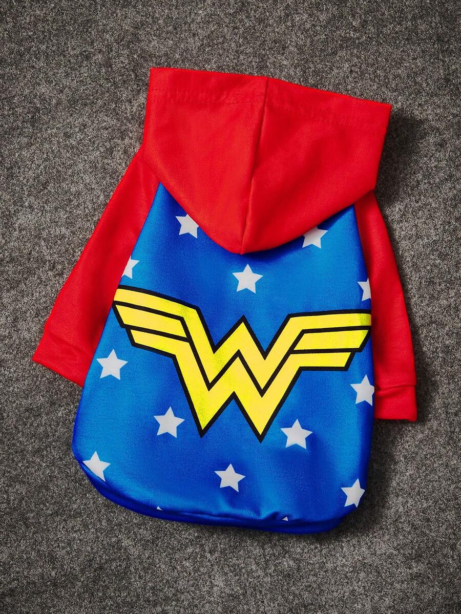 DC Women Core X SHEIN 1件印花宠物连帽衫,猫狗服装,尺码 XXS-XXXXL(特小号至特特特特大号),星形图案,神奇女侠,酷炫,正义联盟 - 藍色 - 查看 1