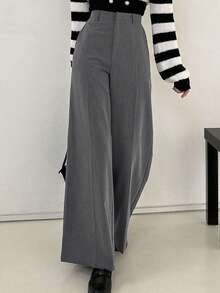 DAZY Women's Casual Solid Wide Leg Pants,Women Dress Pants - Grey - View 8