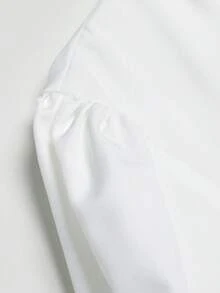 GlowEve CURVE 大码女式春秋季休闲度假通勤简约纯色撞色蕾丝长袖宽松衬衫 - 白色 - 查看 5