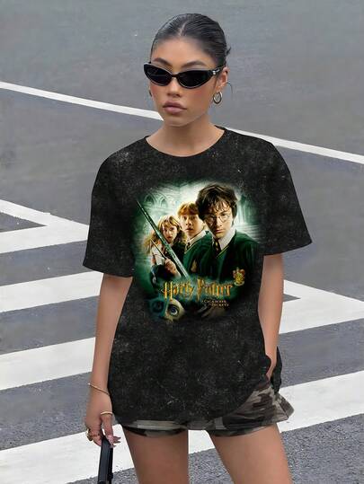 HARRY POTTER X SHEIN Plus Size Summer Casual People Graphic T-Shirt