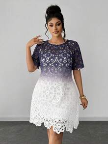 Maweii Đầm ngắn tay cổ tròn khoét rỗng phối ren ombre mùa hè mới, trang phục nghỉ mát thanh lịch, phong cách Pháp, gợi cảm. - Nhiều màu - Xem 3