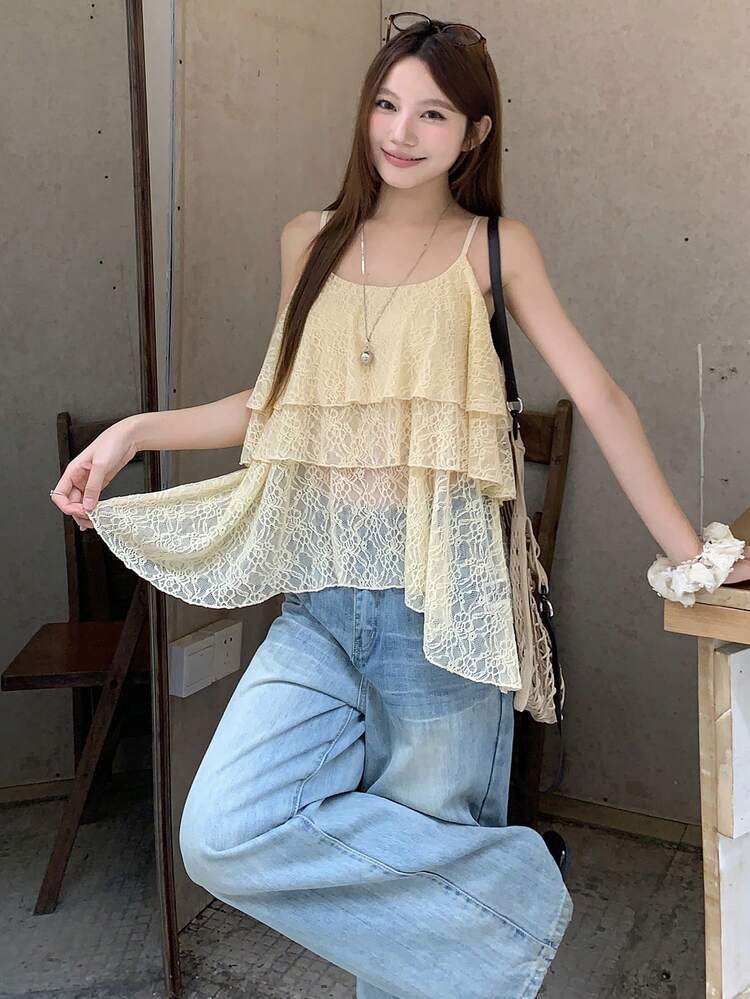Elegant Lace Loose Camisole Top For Summer