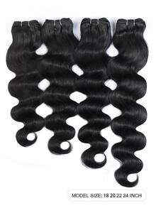 Tóc giả bện kiểu sóng thân (Body Wave) dài 18, 20, 22, 24 inch, 100% tóc thật nguyên chất chưa qua xử lý từ Brazil, 4 bó tóc nối nhanh cho nữ, màu đen tự nhiên. - Natural Black - Xem 3