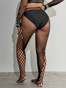 Whyspr Plus Size Women's Sexy Sheer Elastic Mesh Splice Leggings - Black - View 3