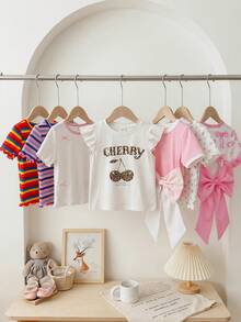Young Girl Casual Cute Cute Cap Sleeve Round Neck Top, Suitable For Summer School White - Multicolor - View 6
