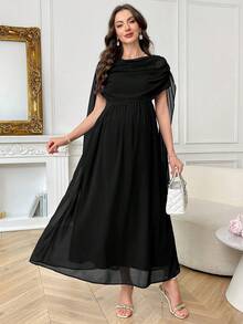SHEIN Elegant Solid Color Maternity Dress For Party - Black - View 10