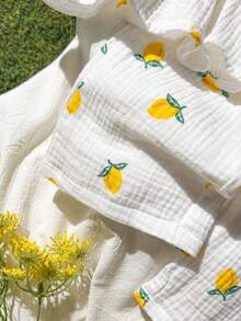 SHEIN Vintaside Kids 2 Stücke/Set Kleinkind Mädchen Gestrickte Zitronen Ärmellose Spitzenkragen Bluse und Gerade Bein Hose, bequemer Kinder Casual Outfit für Sommerliche Outdoor Aktivitäten - Weiss - Übersicht 6
