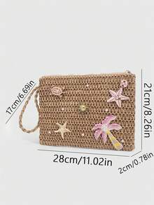 Viva Strut 1 pieza, bolso de mano de paja de maíz con borde de limón, estilo bohemio para vacaciones, bolso de mano para mujer con decoración de limón, bolso a juego para salidas de primaver - Multicolor D - Ver 3