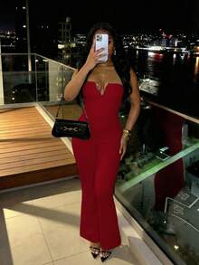 Slaydiva Mùa xuân mới, Lễ hội âm nhạc mùa xuân và mùa hè, Ngày lễ tình nhân, Lễ Phục sinh, Mùa cưới, Mùa lễ hội, Phong cách thường ngày và thanh lịch, Đi làm, Mặc hàng ngày, Trang phục công sở, Kỳ nghỉ, Tiệc tùng, Du thuyền, Tiệc tùng, Cơ bản, Hẹn hò hàng ngày, Cổ chữ V, Viền kim loại, Khuy cài, Không dây đeo vai, Dáng ôm, Quần ống loe trắng, Quần siêu dài, Bộ áo liền quần nữ -Z - Đỏ - Xem 6