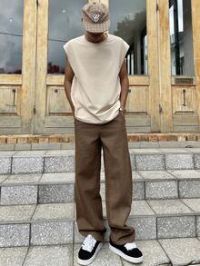Ngobest Haus Ngobest Haus 1件复古美式男士宽松阔腿棕色牛仔裤，卡通大象刺绣，男女通用（不含腰带和配饰） - 棕色 - 查看 2
