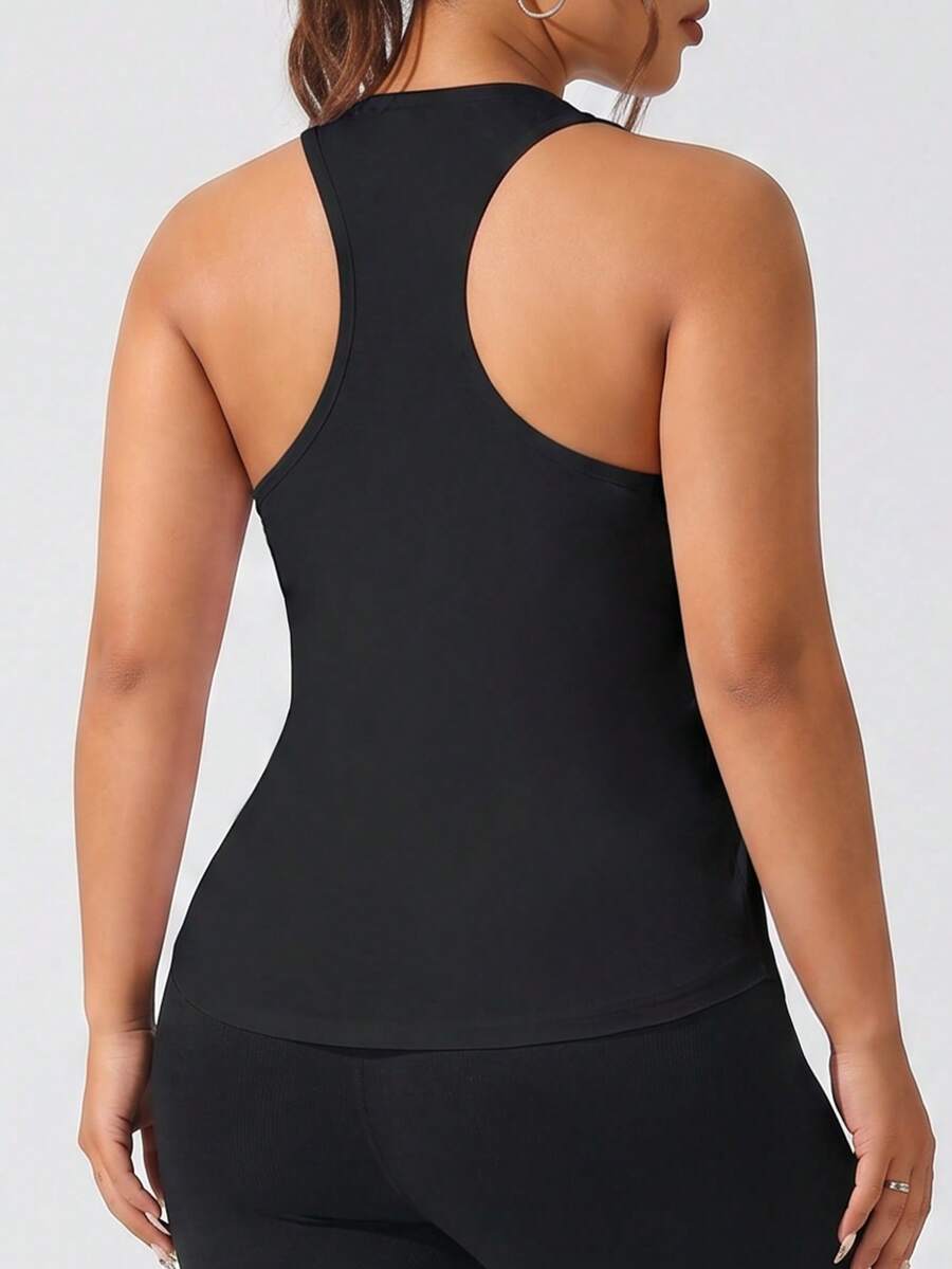Easithlete Top deportivo de tirantes anchos de unicolor para mujer de talla grande - Negro - Ver 1