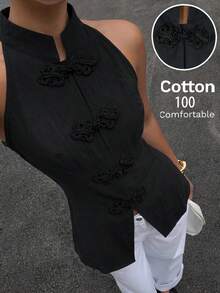 Muchica Women's Elegant Halter Neck Blouse For Summer,Summer Top - Black - View 3