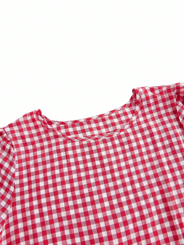 Enliva Jennifer_samantha_style Plus Size Plaid Print Casual Vacation Dress, For Apple Rounded Body Shape, For Summer - Red - View 3