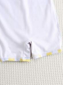 SHEIN Unisex Baby Boy Girl Cute White Yellow Striped Patchwork Long Sleeve Rash Guard Swimsuit,Sun Protection Swimwear For Summer,Vacation,Holiday,Beach - Yellow - View 7