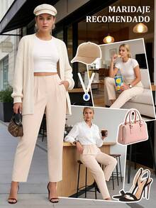 Tight, Shortened, Plain-Colored Work Pants That Fit The Waist - Khaki - View 13