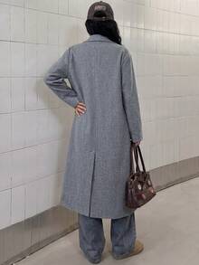 StreetHx Women's Solid Color Lapel Collar Long Sleeve Casual Long Coat, Autumn/Winter Fall Cloth For Women - Grey - View 3