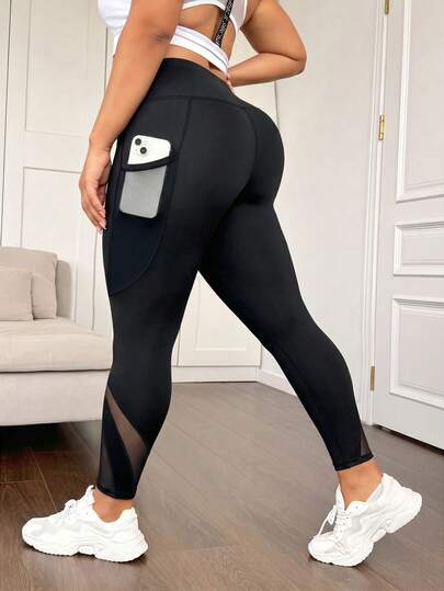 SHEIN Rhythm Era Plus Size Mesh Patchwork Sports Leggings