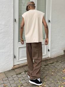 Ngobest Haus Ngobest Haus 男士无袖圆领背心，夏季时尚 - 杏色 - 查看 4