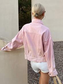 Livesso Casual Loose Denim Jacket With Large Pockets, Sweet Girl Style, Suitable For Spring And Autumn, Fashionable Streetwear And Outdoor Wear - Pink - View 7