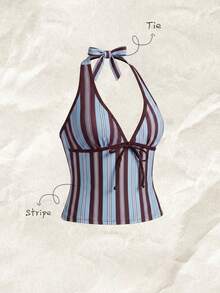 Elavelle Áo bikini hai dây buộc nơ in họa tiết ngẫu nhiên dành cho nữ, thích hợp cho mùa xuân/hè. - Nhiều màu - Xem 2