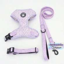 New High-Quality Patterned Dog Harness Set With Adjustable Dog Leash For Outdoor Walking - Mauve Purple - View 1