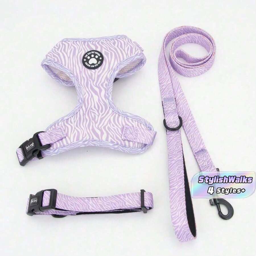 New High-Quality Patterned Dog Harness Set With Adjustable Dog Leash For Outdoor Walking - Mauve Purple - View 1