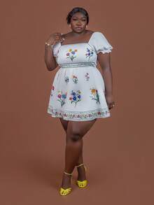 CurvyTilda Vestido largo con estampado floral de estilo bohemio para mujer de talla grande, adecuado para vacaciones, atuendo romántico de verano, ropa de resort para mujer, atuendos de playa, ropa de estilo occidental, vestido largo estampado para mujer - Albaricoque - Ver 4