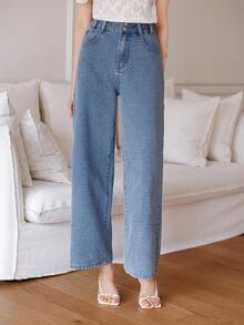 DAZY Women's Loose Casual Sexy Textured Straight-Leg Denim Jeans, Spring Summer Swimming Pastal - Blue - View 6