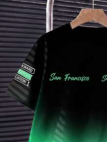 Tween Boy T-Shirt And Shorts Set, All Featuring Black And Green Gradient Design - Multicolor - View 7