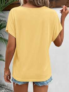 SHEIN Frenchy Casual Solid Color Batwing Sleeve T-Shirt, Versatile For Summer,Summer Top - Yellow - View 2