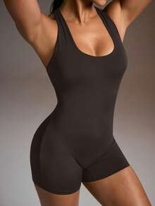 Powerista Mono ajustado con cuello halter y espalda descubierta - Marrón - Ver 4