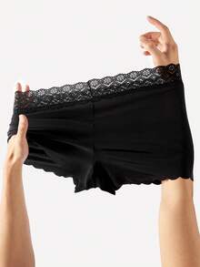 Bralution 1pc Plus Size Women Seamless Lace Trim Brief Underwear - Black - View 10