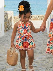 SHEIN Pelele informal sin mangas con estampado floral pequeño para bebé niña - Multicolor - Ver 4