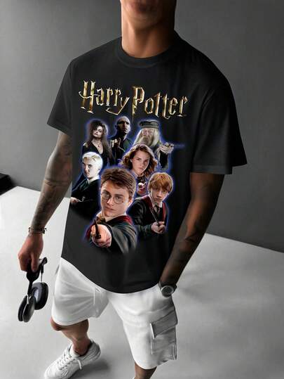 HARRY POTTER X SHEIN 男士时尚百搭圆领短袖T恤