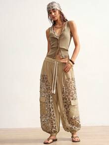 Bohemela Women's Casual Woven Patchwork Loose Pants - Multicolor - View 7