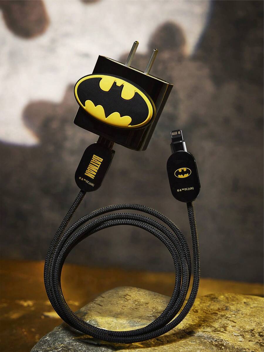 BATMAN X SHEIN 数据线保护套,兼容充电器,3件套手机数据线保护套,充电器保护套(不含数据线) - 黑色 - 查看 1