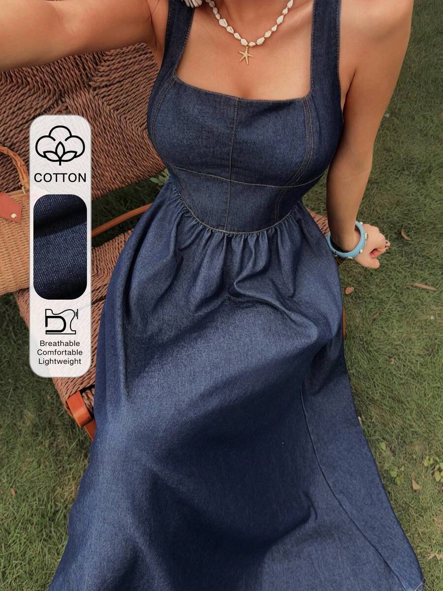 DAZY Vestido de mezclilla casual para mujer, adecuado para vestidos de verano de primavera y vacaciones - Azul - Ver 1