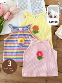 SHEIN LMoss Kids 少女碎花装饰无袖上衣，夏季时尚度假 - 彩色 - 查看 4