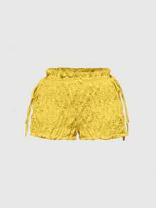 ROMWE Avant Conjunto de 2 piezas de top con tirantes finos y espalda descubierta, y shorts de burbuja de cintura baja, con decoración de cuentas de madera estilo Y2K para mujeres - Amarillo - Ver 5