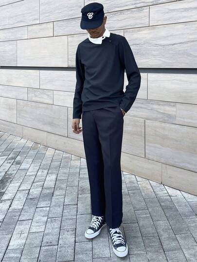 Ngobest Haus Ngobest Haus Men's Contrast Color Long Sleeve Casual Commuter Polo Shirt Men Casual Top And Bottom Set Men Black Two Pieces Set Men's Knitted Set Men's Tshirts Shirts And Long Shoets With Cross Sets Old Money,Daily Leisure, Weekend Trips, Outdoor Activities, Travel Expeditions, Relaxed Work Environments Or Semi-Formal Occasions, Boyfriend/Husband Gift, Anniversary Gift Party Christmas