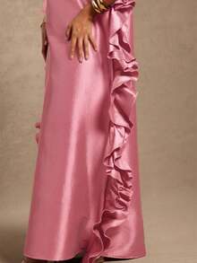Vixey Boat Neck Off Shoulder Ruffle Detail Maxi Flowy Taffeta Dress - Pink - View 5